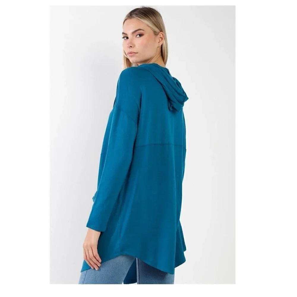 Womens Long Sleeve Open Front Hooded Cardigan Soft Comfortable Blue Sizes S M L